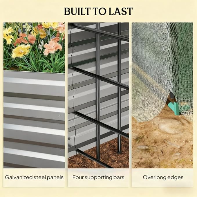 Raised Garden BedGalvanized Steel Planter Box with Crop Cage and Shade Cloth VI549