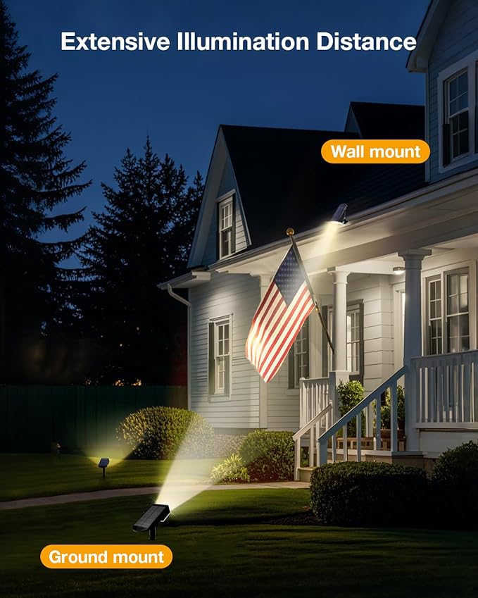 Solar Power Spotlight Outdoor Waterproof Landscape LED Accent Lighting for Yard Tree Plants Walls Path Garden Statues Adjustable BrightnessDusk to Dawn Long Lasting 4 Pack Warm White