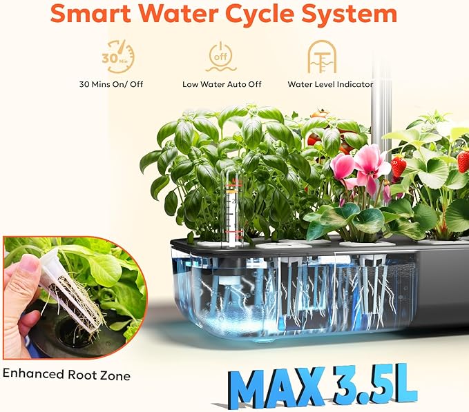 owltron Hydroponics Growing System Kit 12 Pods Indoor Herb Garden with 24W LED Grow Light Full Spectrum Planting Height Up to 20 Quiet Water Pump Indoor Gardening for Gifts Kitchen Black
