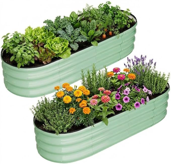 4.5x2x1.5 FT Galvanized Raised Garden Beds Large Raised Beds for Gardening Above Ground Garden Bed Outdoor Metal Planter Boxes Outdoor for Vegetables Flowers Fruits Olive Green 2 Pcs