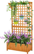 Vasitelan Horticulture Garden Planter with Trellis for Vine Climbing Plants Box Outdoor w/Drainage Holes Raised Garden Bed Planter Box for FlowersHerbs