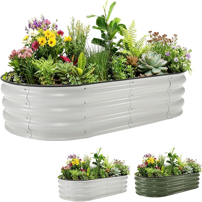4X2x1Ft (1 Pack) Galvanized Raised Garden Bed-Open Base Metal Planter Box for Outdoor Vegetables Flowers &amp Herbs Steel Garden Raised Bed Kits