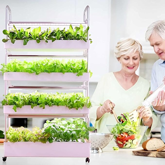 Hydroponics Tower 48/64 Hole Garden Hydroponic Growing System with LED Grow Light Planting Spaces PVC Vegetables Aeroponics Grow Kit for Herbs Fruits and Vegetables64hole