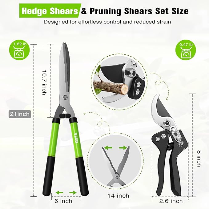 21Garden Hedge Shears and 8Pruning Shears SetManual Hedge Clippers with Steel Wavy Blades Heavy Duty Gardening ClippersSharp Pruners Scissors for Trimming BordersGrassBushBoxwood Yard Tools
