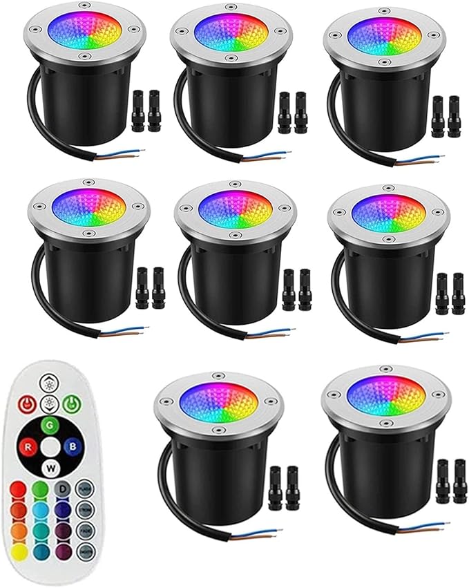 8PCS 10W RGBW Color Changing Underground Garden Lights - Waterproof IP67 LED Recessed Spotlights with Remote Control
