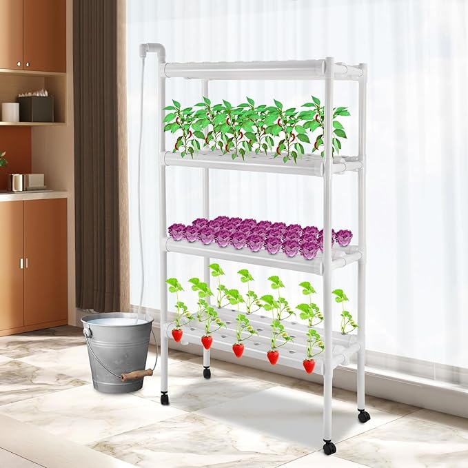 108 Plant Sites Hydroponic Grow Kit with Wheels 4 Layers 12 Pipes Gardening System Grow Kit with Water Pump Timer for Vegetables Flowers Fruits Herbs
