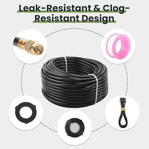 100FT Smart Drip Irrigation System with Water Timer – Automatic Garden Watering System with 360° Bendable Hose &amp 24 Adjustable Nozzles for Garden Yard LawnCompatible with 3/4 &amp 1/2 Hose