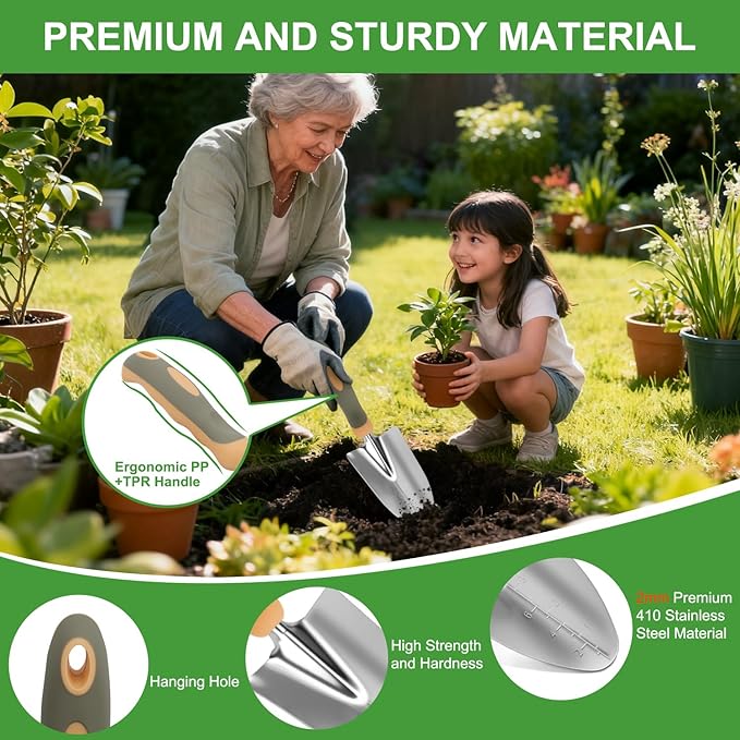 Yesker Gardening Tools 9-Piece Heavy Duty Garden Tool Set Gardening Supplies Gifts for Women Men Gardening Hand Tool Kit w Non-Slip Ergonomic Rubber Handle Durable Garden Bag Pruning Shears Green
