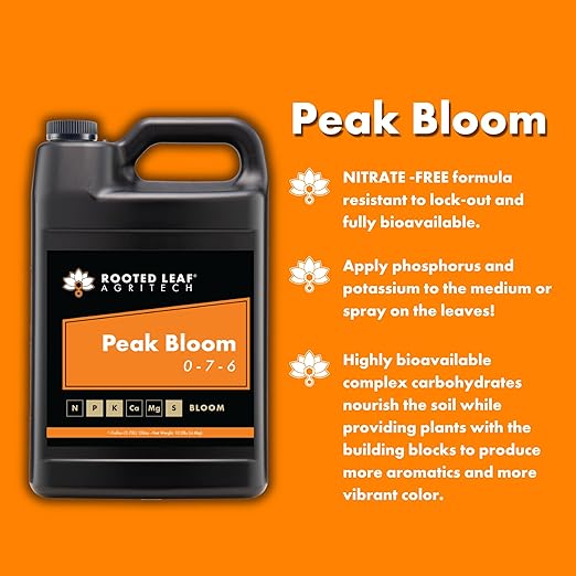 Peak Bloom - Carbon Based Liquid Flower Booster Fertilizer with Phosphorus and Potassium. Nutrition to Help Budding Plants Thrive Nutrients for Flowering Plant - 5 Gallon