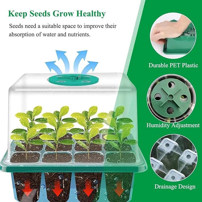 Plant Starter Kit with Full Grow Light 5 Brightness Levels USB Powered - Adjustable Humidity Drainage Control Ideal for Indoor Gardening and Greenhouses