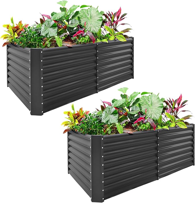Land Guard 2 Pack 8×4×2ft Galvanized Raised Garden Bed Kit Galvanized Planter Raised Garden Boxes Outdoor Large Metal Raised Garden Beds for Vegetables (Gray)