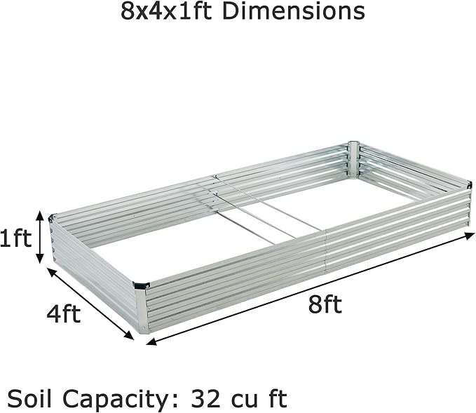 8x4x1ft(2 PCS) Galvanized Raised Garden BedOutdoor Planter Box Metal Patio Kit Planting Bed for Vegetables Flowers HerbSilver