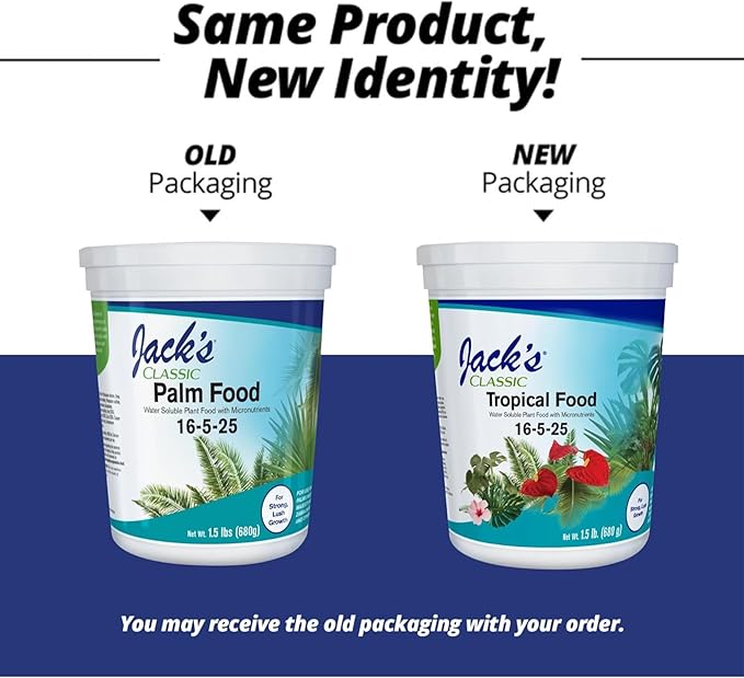 Jack's Classic 16-5-25 Tropical Food Water-Soluble Fertilizer with Micronutrients for Strong Lush Growth 1.5lbs