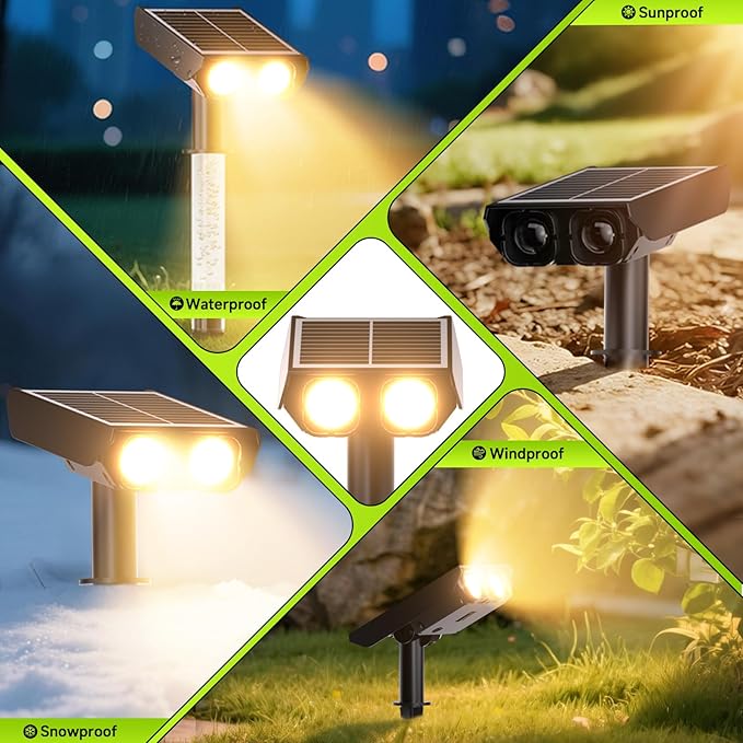 Solar Spotlights Outdoor Waterproof- 2 IN 1 Solar Spot Lights Outdoor with 2 Lighting Modes &amp PC Light Guide Column for Garden Yard Pathway | Warm Yellow 3000k Spotlights | IP65 Waterproof | 6 Pac