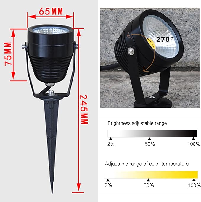 Kiven Waterproof Stepless dimming 7watts LED Spotlight with Timer Function Outdoor Landscape Dimmable 110V Plug-in Fixture IP65 Garden Light for Christmas Decoration Patio Pathway Lawn Yard