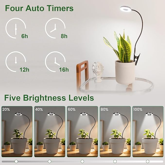 LORDEM Indoor Plant Grow Lights with 6/8/12/16H Auto Timer 3 Spectrum Modes Full Spectrum LED Adjustable Height for Small Plants 3Pack Black