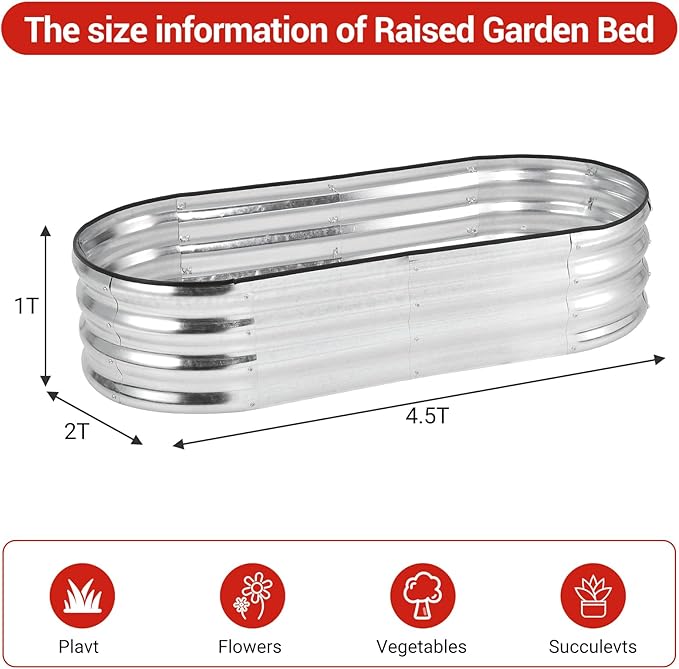 2 Pcs Raised Garden BedGalvanized Raised 4.5x2x1Ft Planter Boxes Outdoor with Easy Assembly Large Garden Bed for Vegetables Fruits Flowers Silver