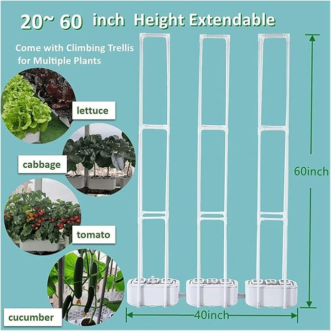 Hydroponics Growing System Smart Hydroponics Growing System with Controller Auto Remind Self-Watering Planter 60 Climbing Trellis for Cucumber Tomato Hydroponic Tower (1 White)