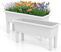 Raised Garden Bed Set of 2 31.5 x 12 x 16 Self-Watering Planter Box w/Removable Legs &amp Drainage Holes Plastic Rectangular Garden Bed for Flowers Herbs Backyard Patio Balcony (White)