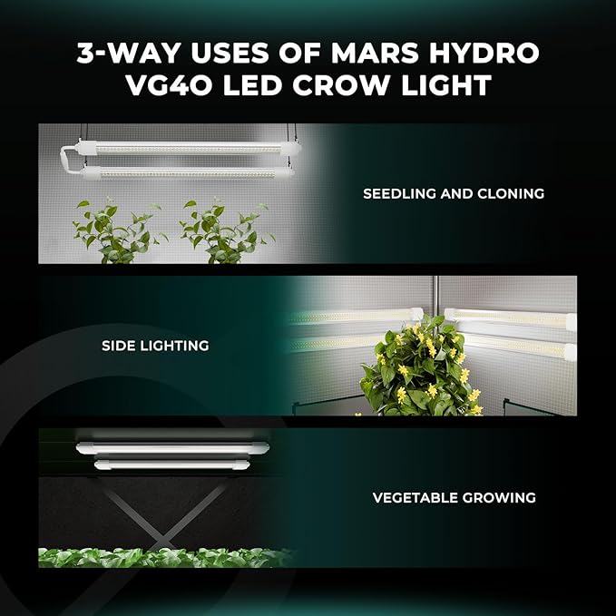 MARS HYDRO VG40 2ft Grow Lights for Indoor Plants 5000K Full Spectrum 2x2 Coverage IP65 Waterproof Linkable Under Canopy LED Plant Light Strip for Seedling Veg Flower Plug and Play 2-Pack 40W