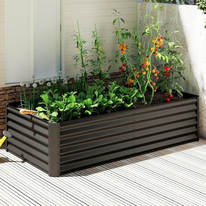 Heavy-Duty Galvanized Steel Raised Garden Bed for Outdoor Vegetable Fruit and Flower Planting – Rust-Resistant Metal Planter Box (Dark Gray - 6x3x1.5 ft)