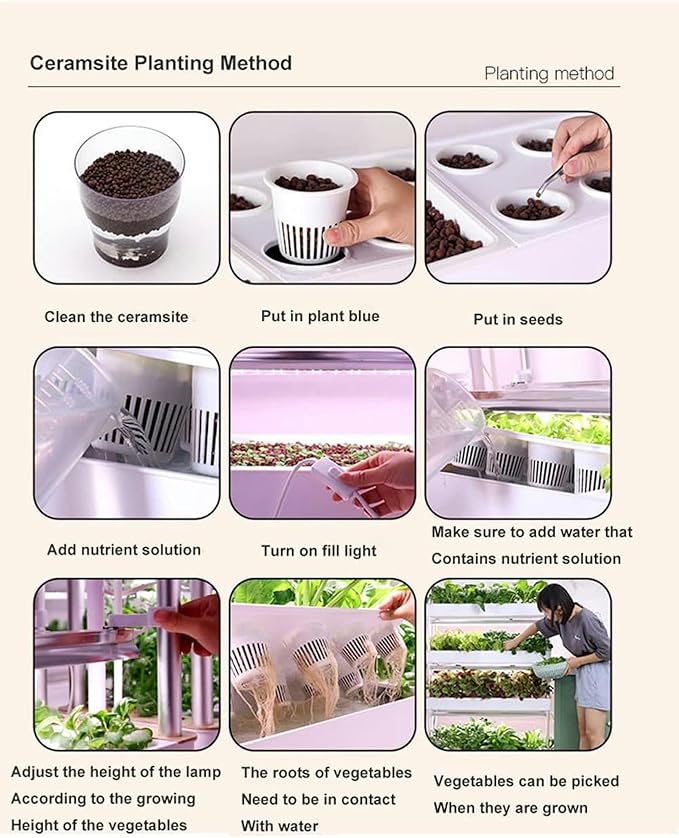 Hydroponics Tower Garden Hydroponic Growing with LED Grow Light 48/64 Planting Spaces PVC Vegetables Aeroponics Grow Kit for Fruits an