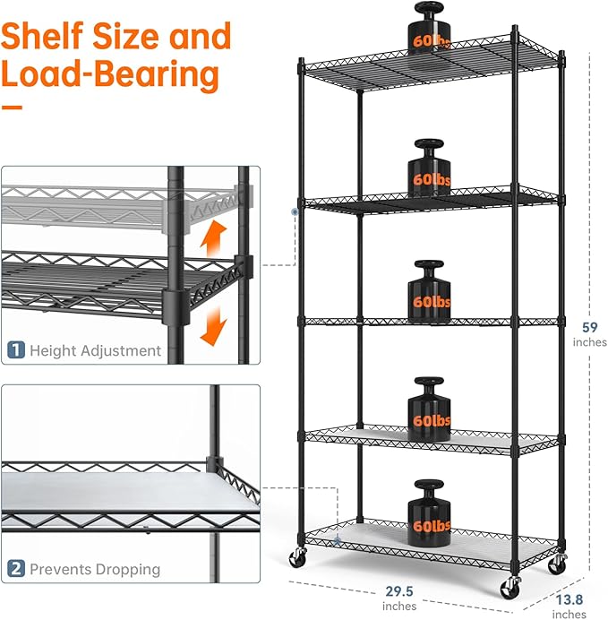 Bstrip Plant Shelf with Grow Light 5-Tier Plant Stand with T8 24W Grow Light for Indoor Plants with Wheel Grow Light Shelf with Timer for Indoor Plant Seedling Seed Starting 29.5x13.8x59IN