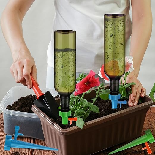 8 Set Plant Watering Devices with Self Watering Spikes and 26 oz Plastic Bottles Plant Waterer Devices with Adjustable Control Valve Switch Indoor Outdoor (Green)