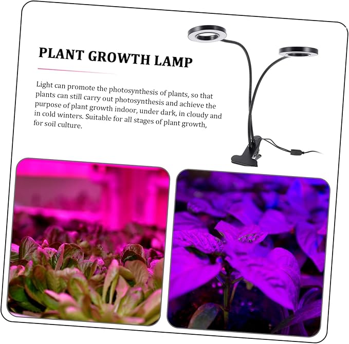 Toyvian LED Plant Growth Light with Dual Heads USB Powered Indoor Planting Lamp for Home Gardening Suitable for Vegetables and Flowers Timed Lighting Options