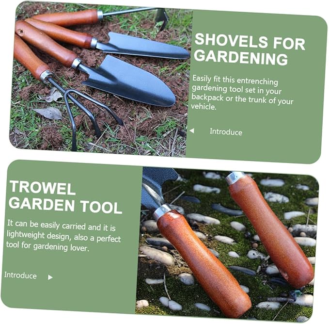 DOITOOL 4pcs Gardening Tool Set with Extended Narrow Hand Trowel 3-Prong Hand Rake Dual-use Pointed Hoe and Soil Scoop for Planting and Weeding in Garden and Potting