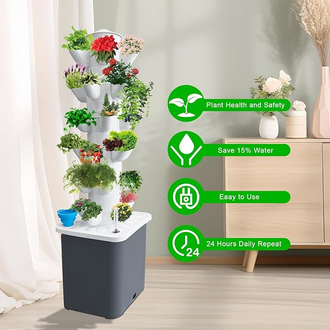Hydroponics Growing System 30-Plant Vertical Planter Germination Kit Indoor Smart Garden Vegetable Plant Kit with Pump and Movable Water Tank Gift for Gardening Lover (aa)