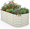 Kesfitt Raised Garden Bed Outdoor Galvanized Steel Metal Raised Bed Planter for Vegetables 24-Inch Deep Open Bottom Backyard Garden Bed 6x3x2 ft Pearl White