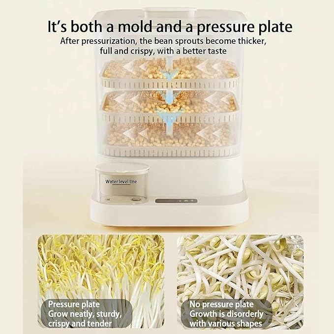 Automatic Sprouter Bean Growing Machine 3 Layers Home Smart Bean Sprout Machine with LED Display Time and 1.5L Water Tank 360° Automatic Spray 4 seaso