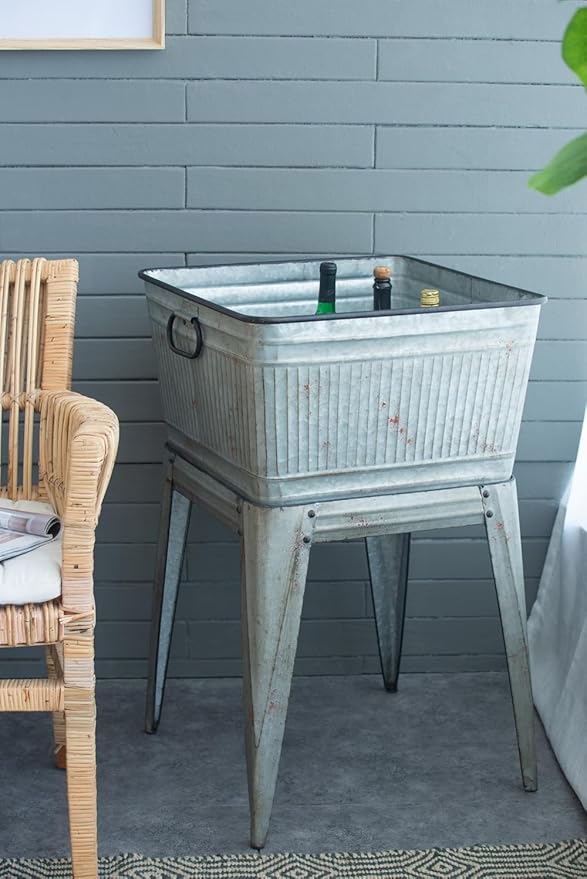 20.5x20.5x21 Large Perryman Galvanized Tub On Stand for Plant PotPlanter Metal Ice Buckets
