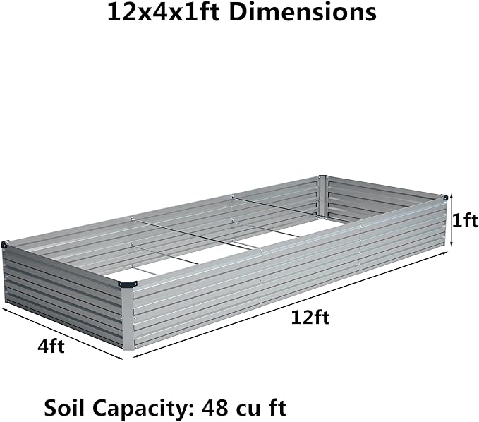 12x4x1 ft(2 Pack) Galvanized Raised Garden BedOutdoor Planter Box Metal Patio Kit Planting Bed for Vegetables Flowers and SucculentsSilver
