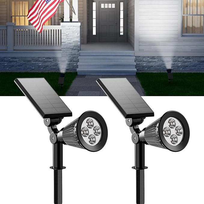 4led WhiteSolar Color Changing Spot Lights Outdoor Waterproof 2 Pack Multicolor Landscape Spotlights 180° Solar Powered Lights Height Adjustable for Courtyards Balconies Gardens