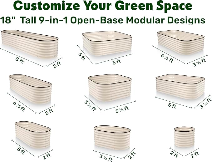 9-in-1 Galvanized Steel Raised Garden Bed 8×2×1.5 ft with Seed Spacer Tool Kit // Tall Modular Metal Planter &amp Square Foot Gardening Seed Template for Organized Planting of Vegetables &amp Fruits
