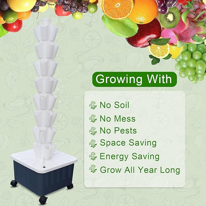 hydroponics Growing 20 Pods Vertical Hydroponics Tower Indoor Smart Garden Planter Hydroponic Growing Kits with Hydrating Pump Adapte
