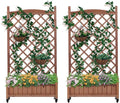 Raised Garden Bed with Trellis 2 Pack Outdoor Wooden Planter Box &amp Plant Stand with Climbing Racks Solid Wood Brown Planting Box with Trellis Outdoor Lawn Porch Outdoor-Ready