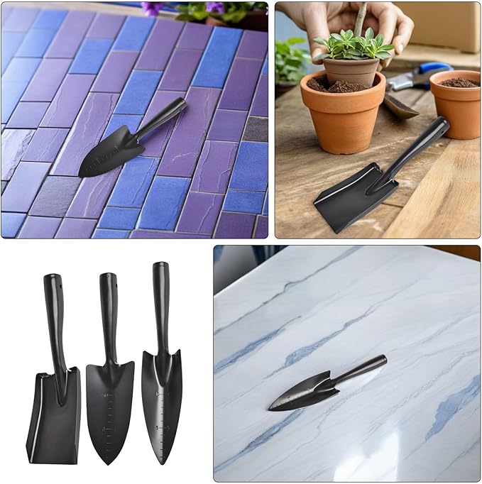 3pcs Small Gardening Trowel: Metal Hand Tool Set Manganese Steel Spatula with Measuring Scale and Hanging Hole for Flower Pot