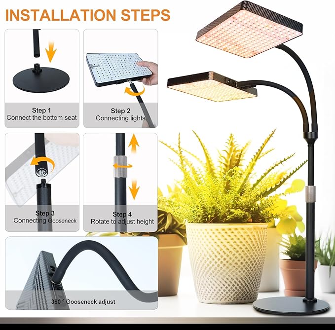 2026 2Head Tabletop Grow Lights for Indoor Plants Seed Starting Bonsai 50 Watt Power Draw Big Coverage and Bright Enough Like A Small Sun for Your Jungle 16-24 Height Adjustable