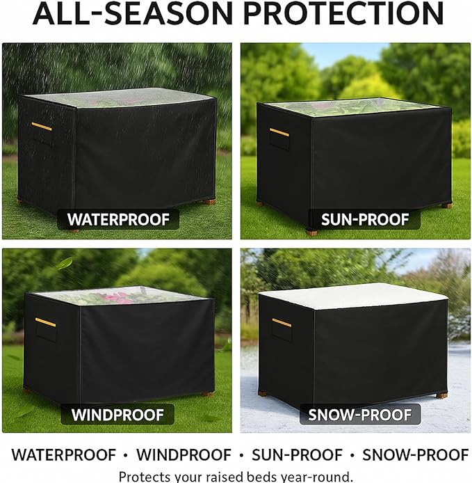 Outdoor Raised Garden Bed Winter Cover 48 L x 24 W x 30 H Heavy-Duty 600D Oxford Fabric Waterproof Insulated with Transparent PVC Top for All-Weather Elevated Wood Planter Box