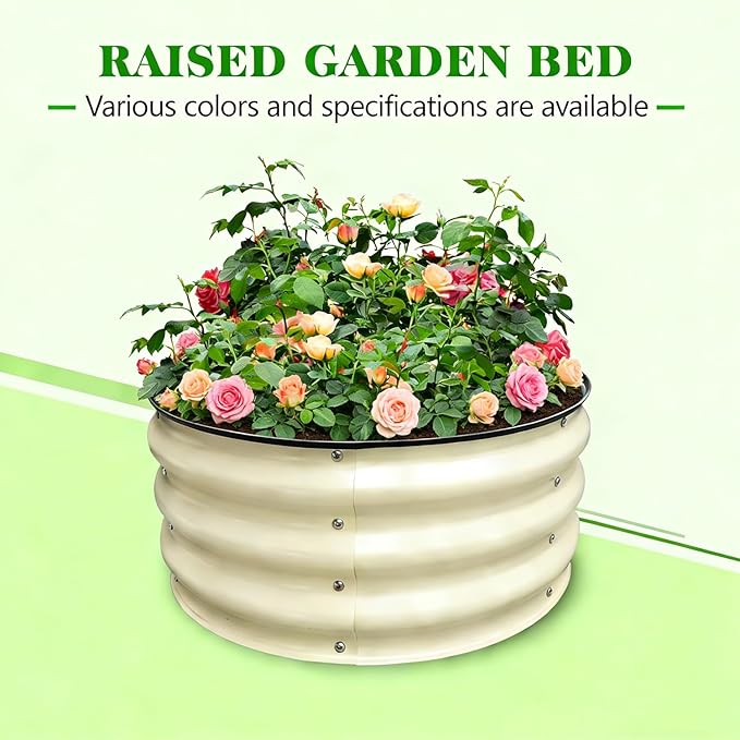 GrowHaus 2x2x1FT Galvanized Raised Garden Bed Planter Boxes Outdoor Round Metal Garden Beds for Planting Vegetables Flowers Herbs White