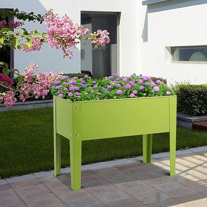 GRAFFY Raised Garden Bed Raised Planter Box with Legs Drainage Holes Planting Bed for Vegetable Flower Herb Planting Container for Grass Lawn Patio Backyard (25 x 13 x 18)
