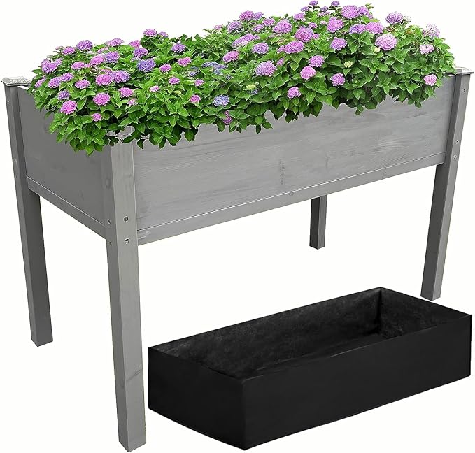 BTExpert 4ft Raised Garden Bed with Legs 48x24x30in Elevated Wood Planter Box Stand for Vegetable Flower Backyard Patio Balcony Bed Liner Outdoor - Grey 30 in Height
