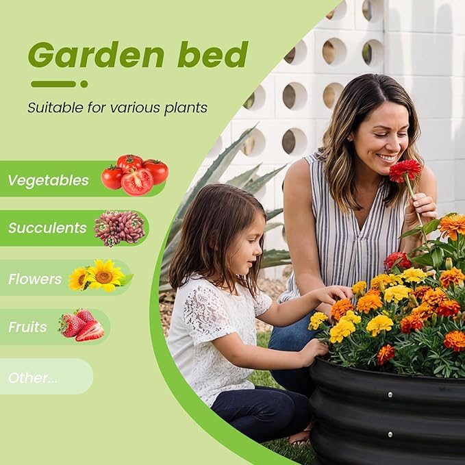 AHEONLAR 3 Pack 2x2x1 ft Round Galvanized Raised Garden Bed Kit Round Metal Flower Box Large Planter Raised Beds Outdoor Garden for PlantingFruitHerb Black