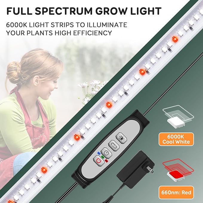 16'' 6 Bars Grow Light Strips for Indoor Plants with Auto ON/Off Timer 6/12/18H 5 Dimmable Levels for Shelves Plant Growing(Pack 1)