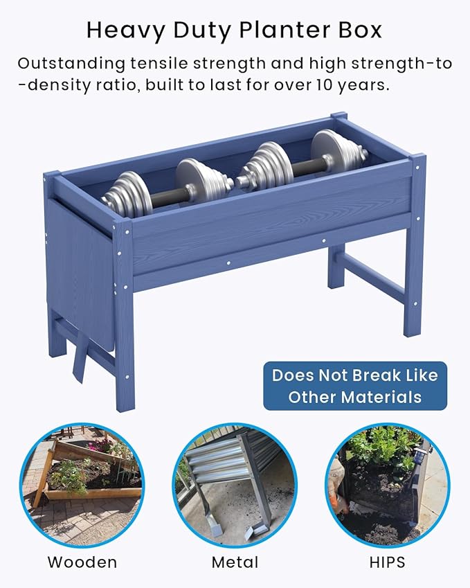 HDPE Raised Garden Bed with Legs 49x21x27in All-Weather Heavy Duty Planter Box Outdoor Elevated Garden Bed for Seeds Herb Flower Vegetable (Navy Blue)