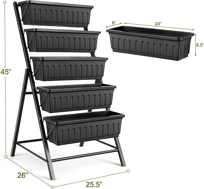 Suyncll Vertical Raised Garden Bed Planter Box5 Tiers Vertical Garden Planter with Drainage System&amp4 Hooks for Herb Vegetables Flowers
