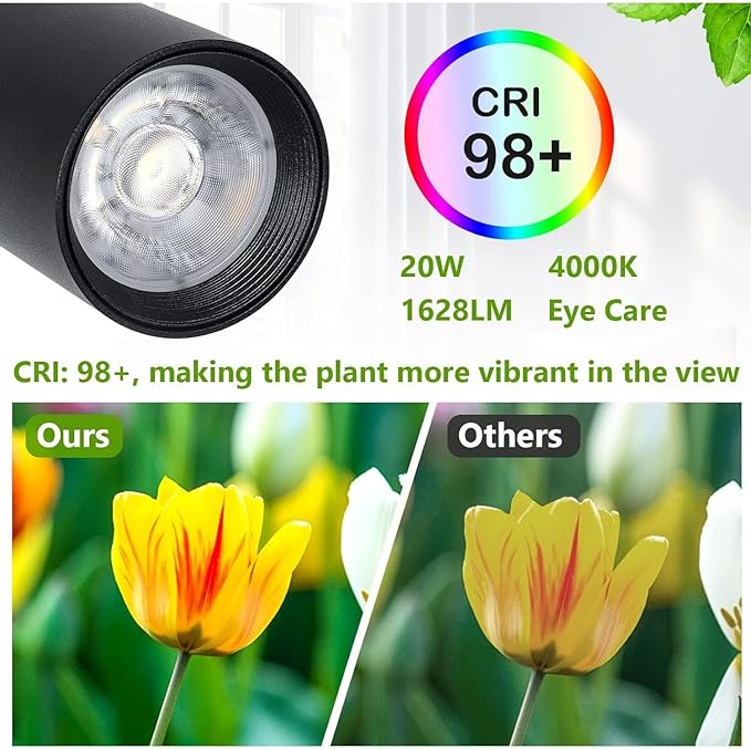 Grow Lights Stand for Indoor Plants with 20W COB Light 4/8/12H Timer 6-Level Height Adjustment